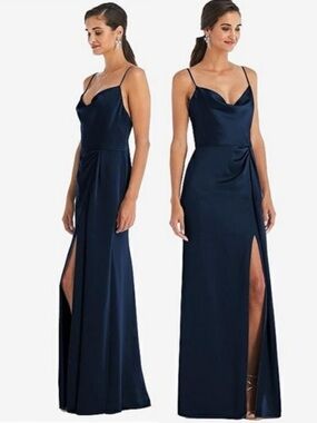NWT Dessy Collection Faux-Wrap Cowl-Neck Draped Maxi Dress Gown Size 0 3072